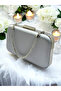 Silver Gray Lame Color Satin Stone Handle Women's Evening Dress Bag Wedding Engagement Graduation - 3