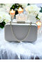 Silver Gray Lame Color Satin Stone Handle Women's Evening Dress Bag Wedding Engagement Graduation - 4