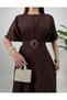 Belted Bat Sleeve Bitter Brown Midi Invitation Dress