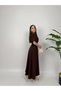 Belted Bat Sleeve Bitter Brown Midi Invitation Dress - 5