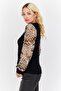 Women Crew Neck Long Sleeves Animal Print Blouse, Black Combo - 3
