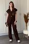 Brown Gold Buttoned Vest Palazzo Suit - 4