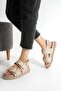 Beige Women's Double Buckle Comfortable Anatomical Comfort Ergonomic Flatform Sandals - 4
