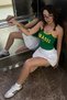 Green Woman's Crop Top T-Shirt 100% Cotton Printed Brazil Y2K Style - 4