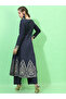 Women Navy Blue Embroidered Kurta with Palazzos - 3
