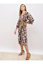 All-Over Print V Neck Wrap Midi Dress - 3