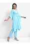 Women Blue Printed Kaftan Set with Trousers - 6
