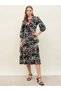 All Over Floral Print Tie-Up Neck Tiered Midi Dress - 2