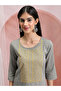 Grey & Yellow Embroidered Cotton Kurta for Women - 6