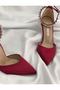 Red Satin Heeled Stone Stiletto Evening Dress Shoes Heel Height 9 cm - 4