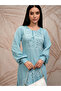 Blue Floral Printed Round Neck Puff Sleeves Straight Kurta