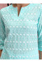 Blue & White Floral Embroidered Round Notched Neck Straight Kurta - 5