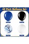 60 Piece Confetti and Metallic Balloon Set in Black, Blue, White Colors - 2