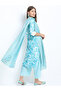 Women's Turquoise Blue Printed Kurta Set with Palazzo and Dupatta - 6