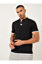 Minimal Print Relaxed Fit Polo T-Shirt with Contrast Placket