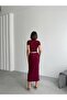 Women's Burgundy Button Detailed Skirt Suit - 6
