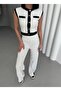 Women's White Sleeveless Stripe Detailed Bottom Top Set
