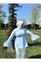 Women's Pleated Sleeves Belted Shirt Tunic - Blue - 2