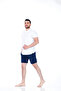 Mooncover Men's Summer Pajama Set with Pockets 100% Cotton – Navy Blue / White - 2