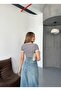 Gray Women's Crop Tshirt with Ottoman Piping - 4