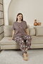 Cotton Short Sleeve Knitted Pajamas Set Large Size Brown
