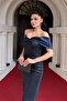 Lace Sequin Fabric Off-Shoulder Pencil Dress - Dark Blue - 4
