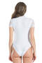 Lace Embroidered Half Sleeve Turtleneck Snap Fastener Body 330 White - 4