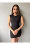 Women's Crew Neck Sleeveless Houndstooth Tulle Mini Dress Black - 6