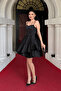 Satin Fabric Corset Detailed Mini Dress - Black - 2