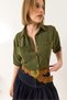 Women's Green Double Pocket Detailed Linen Aerobin Oversize Short Shirt 4619 60281020 - 3