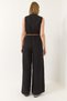 Women's Black V-Neck Knitted Belted Pocketed Loose Trousers Linen Overalls 90022 60283186 - 7
