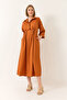 Women's Orange Waist Adjustable Half Sleeve Button Closure Long Poplin Dress 60283194 - 2
