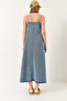 Women's Ice Blue Thin Strap Long Denim Dress 6058 60281039 - 7