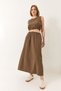 Women's Coffee Linen Tie-Waist Blouse Pocket Detailed Skirt Bottom-Top Set 9292 60281023 - 4