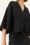 Women's Black V-Neck Bat Sleeve Linen Kimono Top and Palazzo Pants Set 9295 60281019 - 5
