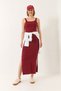 Women's Burgundy Strappy Square Neck Slit Detailed Ottoman Midi Dress 295 60283176 - 2