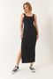 Women's Black Strappy Square Neck Slit Detailed Ottoman Midi Dress 295 60283176 - 6