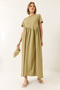 Women's Oil Green Gathered Long Knitted Dress 440 60283177 - 4