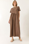 Women's Coffee Drawstring Long Knitted Dress 440 60283177