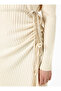 Knitwear Hijab Dress - Cream Color Refka Model with Shirring - 6