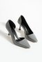 Gray Wrinkled Shiny Vegan Leather Square Toe 7 cm Heeled Women's Shoes |   Comfortable, Stylish, Special Occasion Style - 7