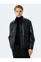 Faux Leather Jacket with Long Sleeves and Flap Pocket Detail - 3