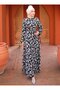 Viscose Dress with Frill Hem - Black - Sahra Butik - 3