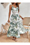Women's Rope Strap Laced Floral Patterned Slit Long Summer Single Jersey Dress - 3