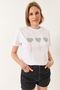 Women's White Stone Heart Detailed Short Sleeve Cotton T-Shirt 60602038 - 2