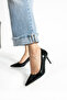 Black Vegan Leather Snake Patterned 7 cm Thin Heeled Pointed Toe Stylish Comfortable Women's Stiletto Shoes