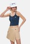 Rhodes Navy Blue Strappy Embroidered Cotton Standard Fit Women's Crop Top