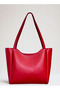 Women's Red Large Size University School Shopper Hand and Shoulder Bag with Zipper and Snap Closure