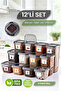 Set of 12 Square Food Storage Containers with Labels - Legume Storage Box Spice Container 550-1200-1750 ml
