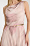 Pleated Dress with Purple and Pink Pattern on Powder Background - 6